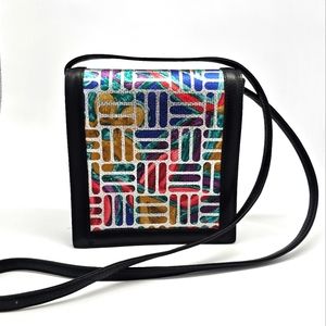 Roberto Vascon Vintage 1980's leather bright colored print flap shoulder bag